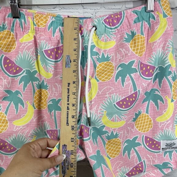 Beach Bros Surf Shop Shorts Mens Large Pink Tropical Swim Trunks Lined Brief - Picture 10 of 12